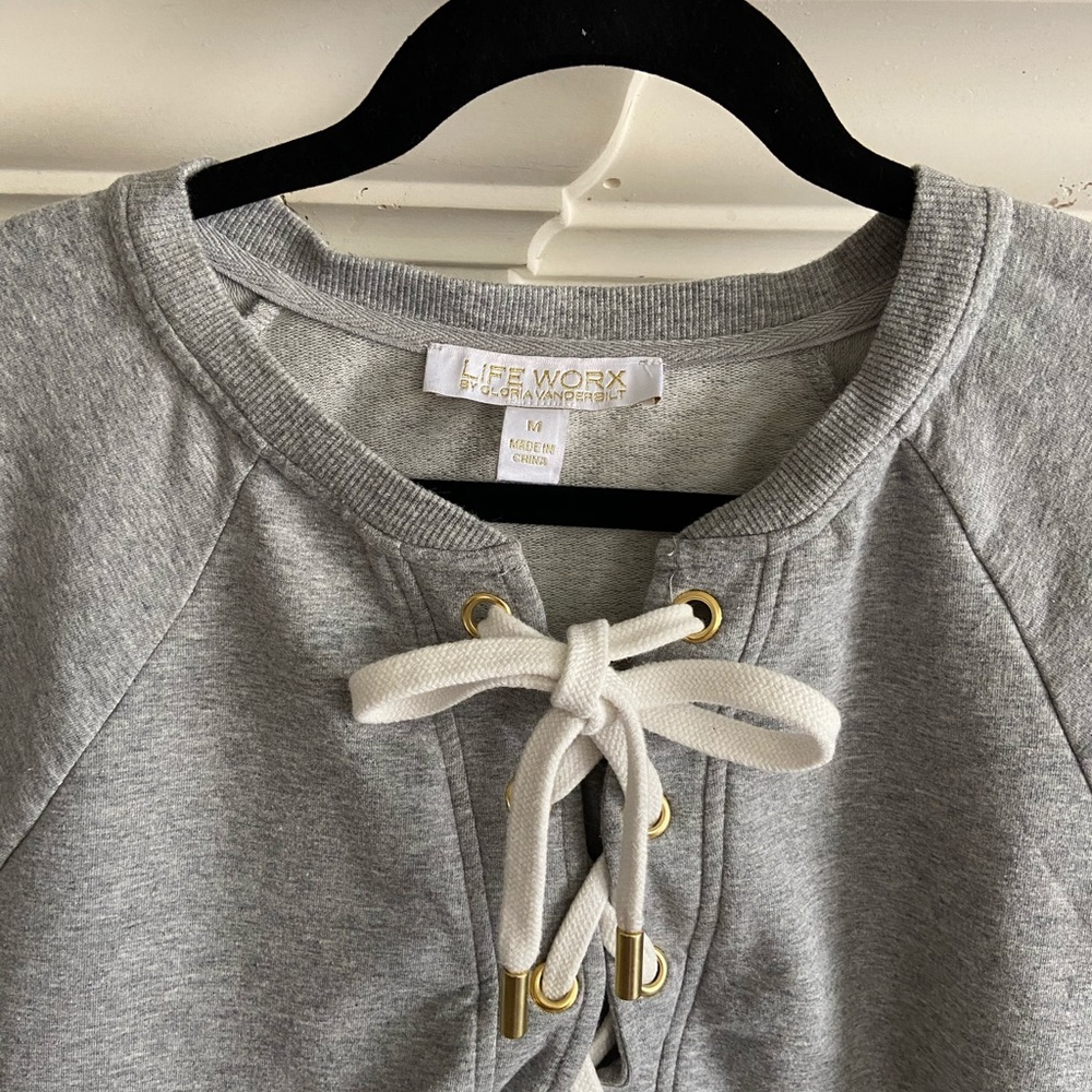 Gloria Vanderbilt Life Worx Lace Tie Dress Gray - Picture 2 of 4